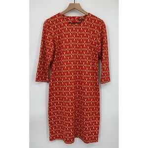 J McLaughlin Dress Womens Medium Red Yellow Catalina Cloth 3/4 Sleeve Stretch